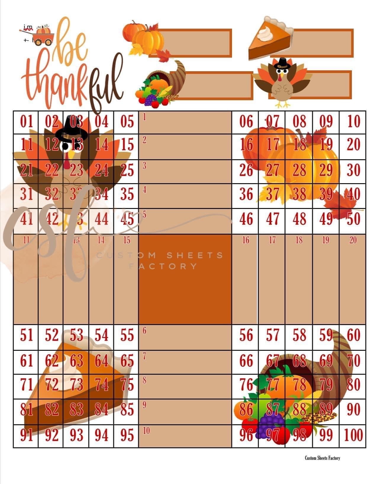 Be thankful - 4 Corner Grid - 100 Ball – Custom Sheets Factory