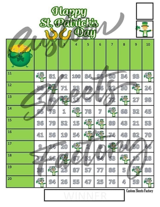 St Patrick Day - Grid - 100 Ball