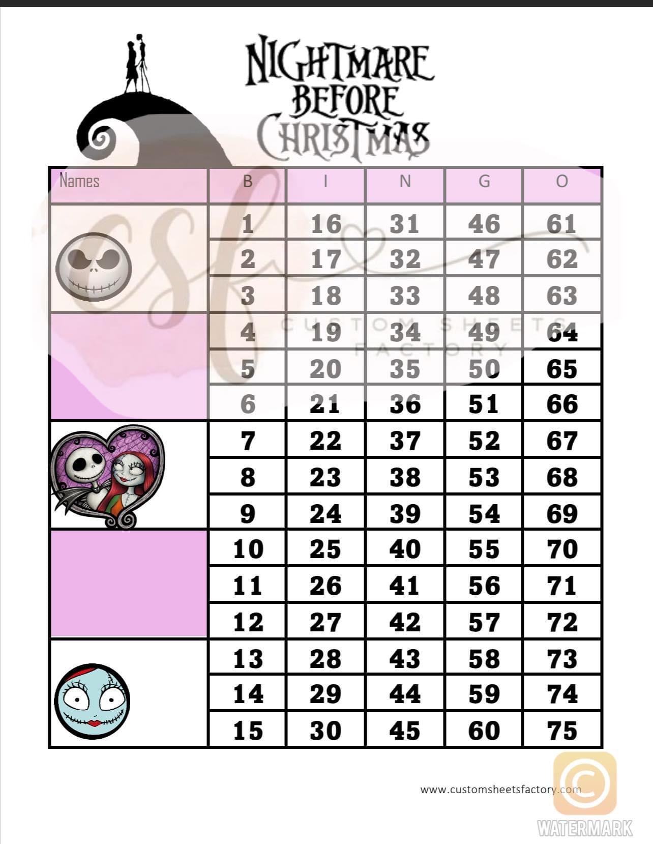 NBC Jack & Sally - 15 Line, 18 Line, 10 Line, Grid, 5 Block, 6 Block