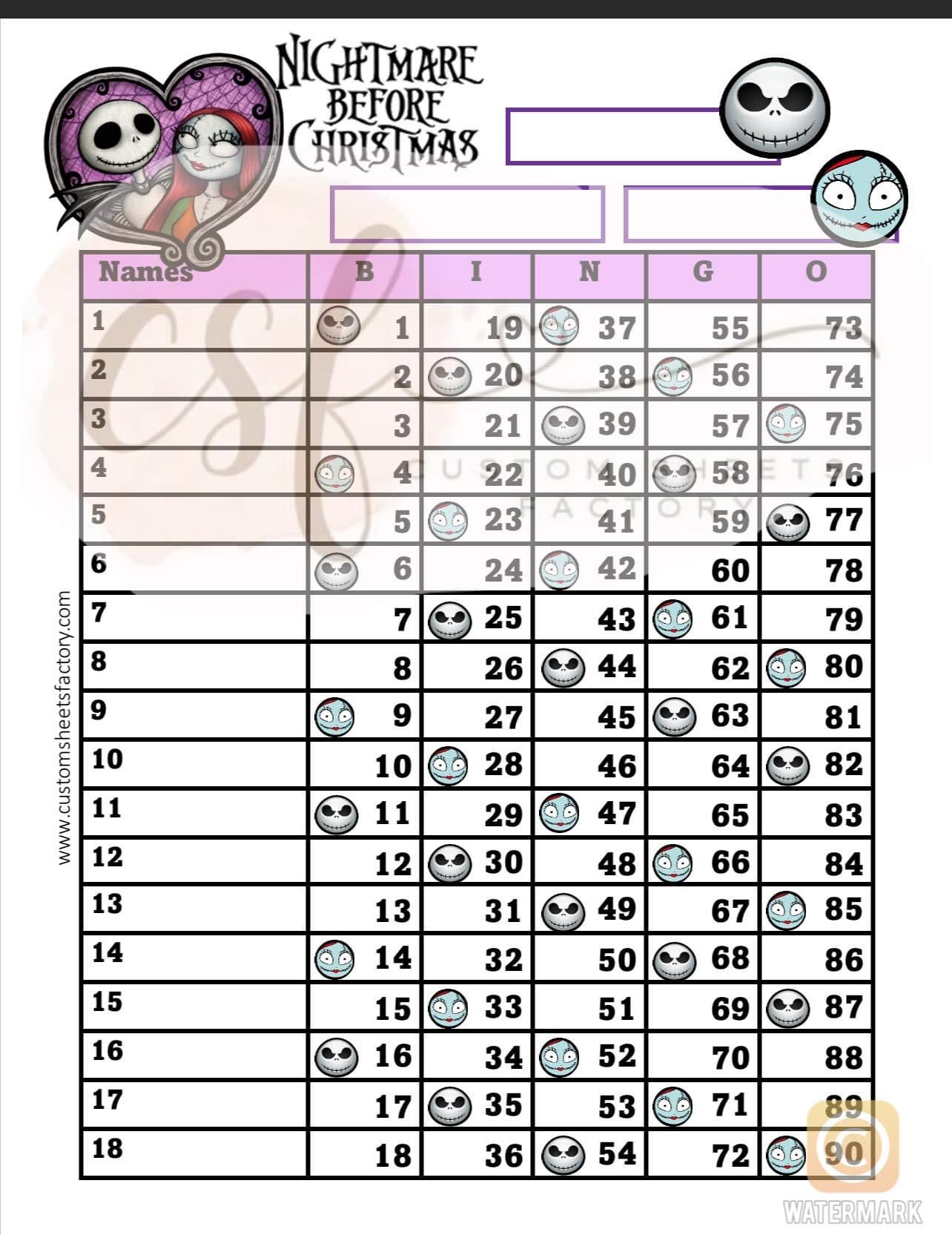 NBC Jack & Sally - 15 Line, 18 Line, 10 Line, Grid, 5 Block, 6 Block