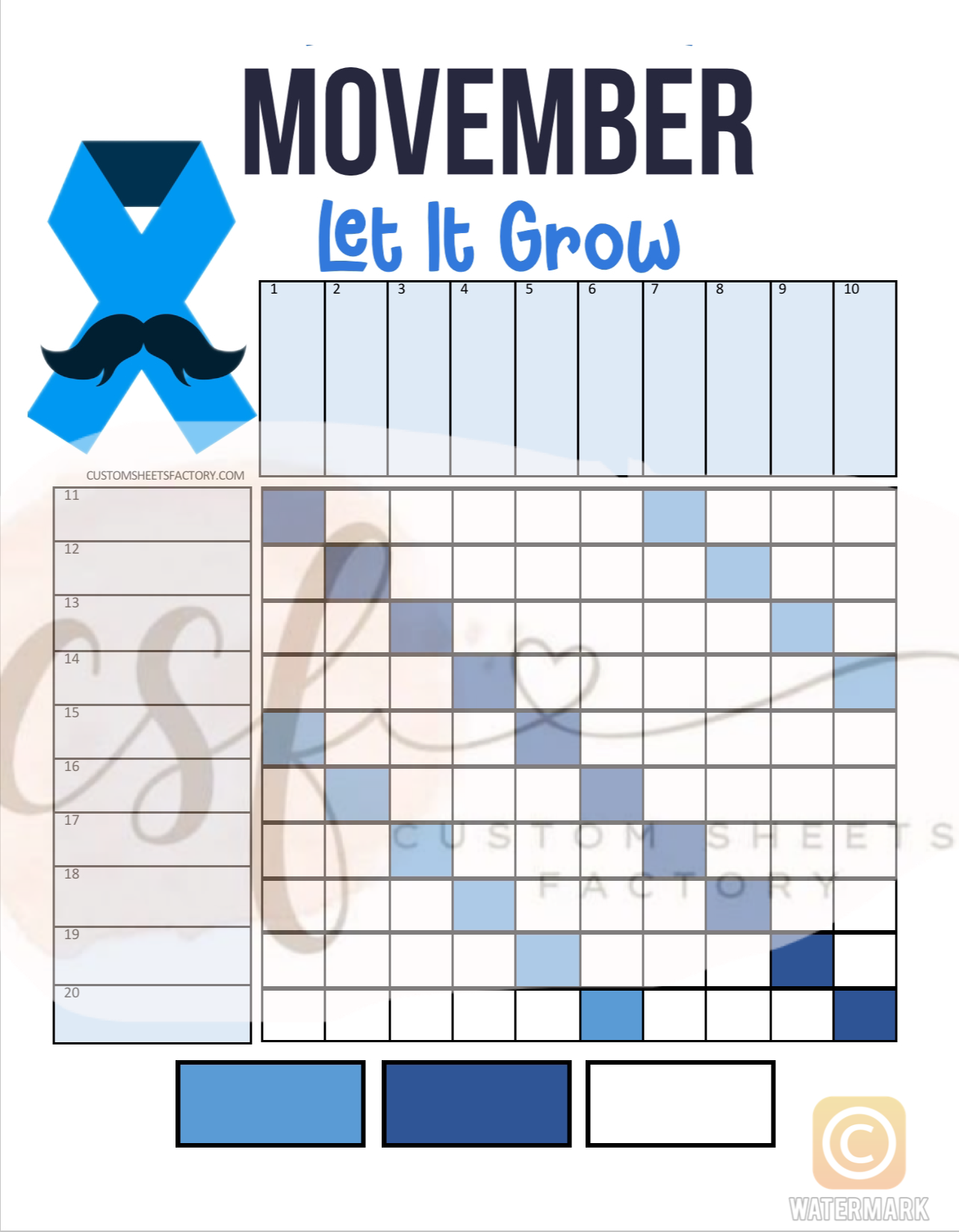 Movember - 15 Line, Grid & 5 Block