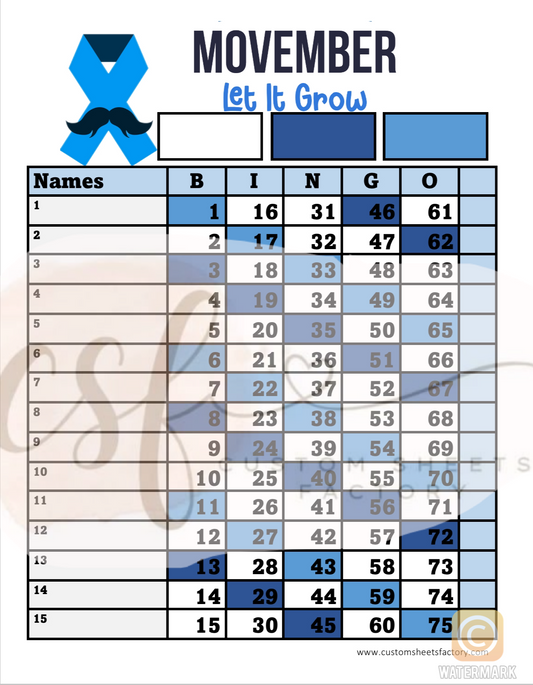 Movember - 15 Line, Grid & 5 Block