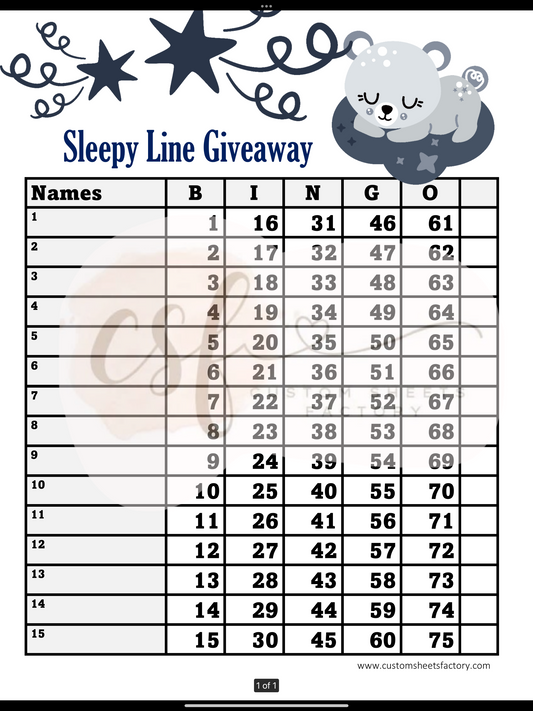 Sleepy Line Giveaway Bears - 15 Line - Straight & Mixed