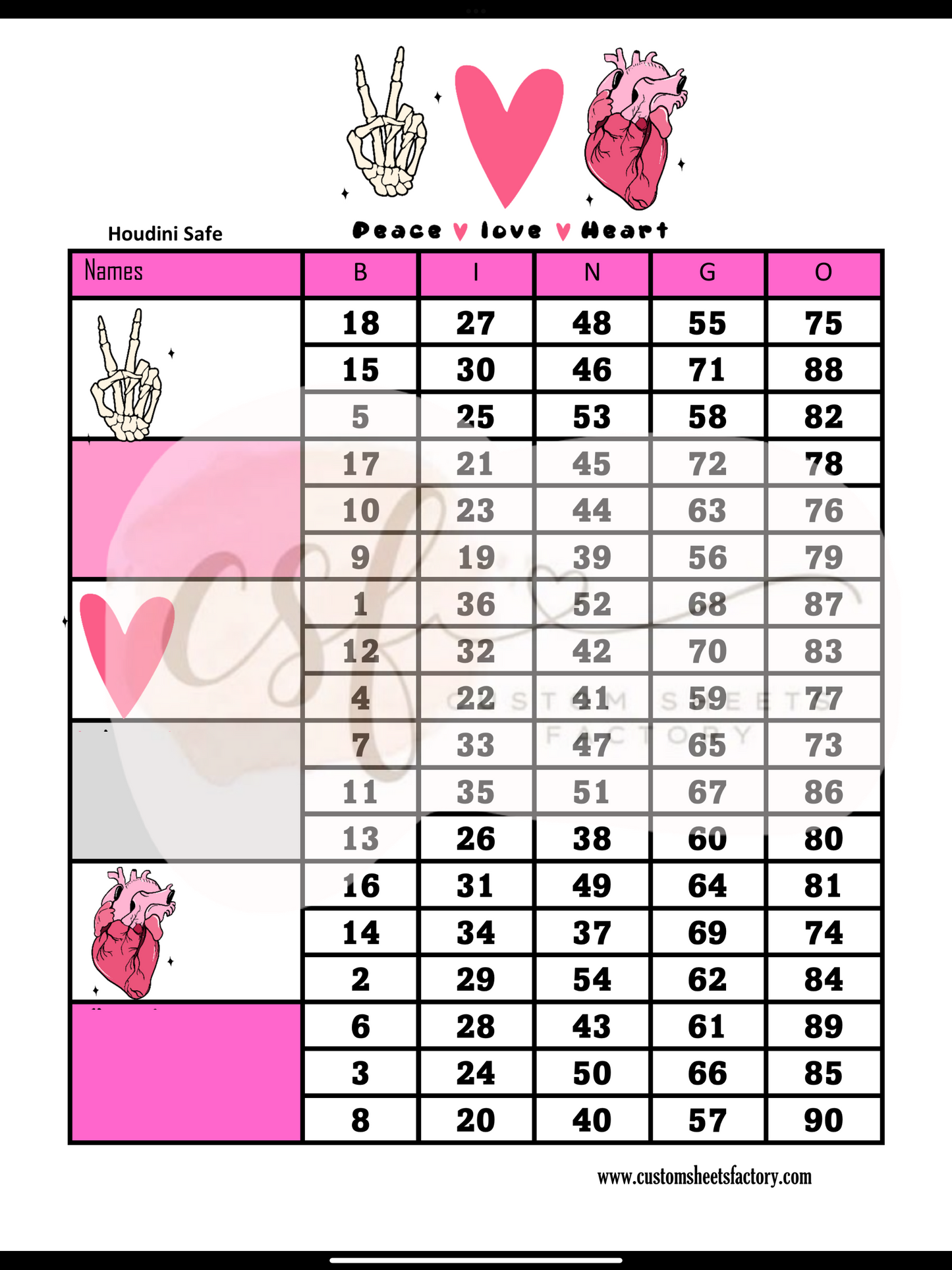 Peace Love Heart - 5 & 6 Block - Straight & Houdini