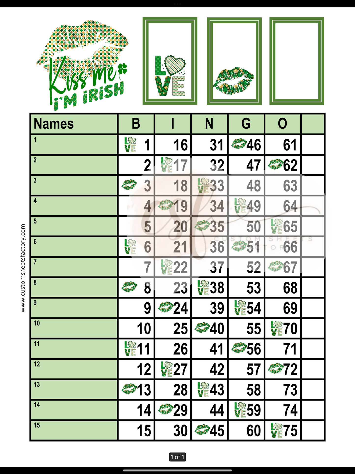 Kiss Me Im Irish - 15 Line - Straight, Mixed & Houdini