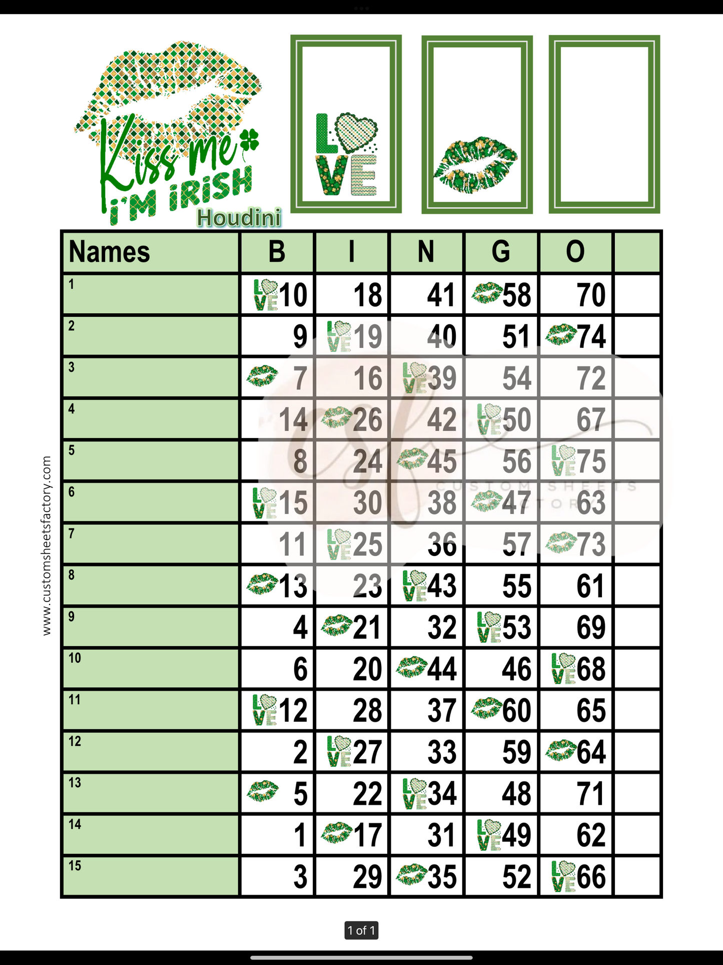 Kiss Me Im Irish - 15 Line - Straight, Mixed & Houdini