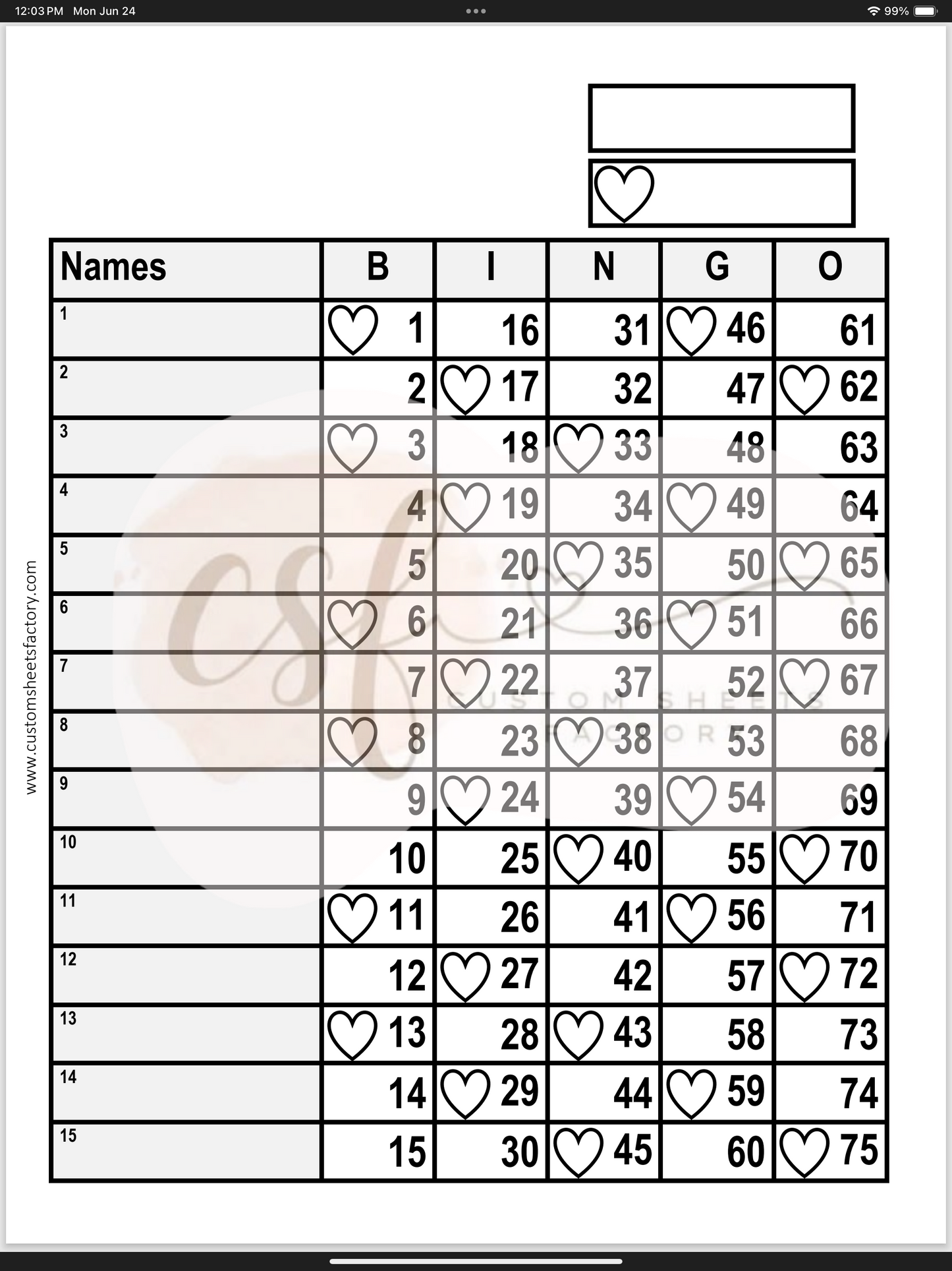 Basic Bundle - Hearts - 15 Line - 75 Ball