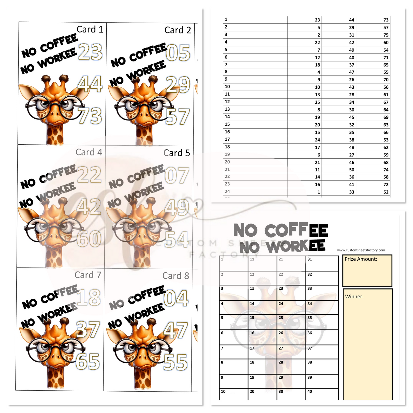 No Coffee No Workee Holder Set - 3 Number - 25 Card