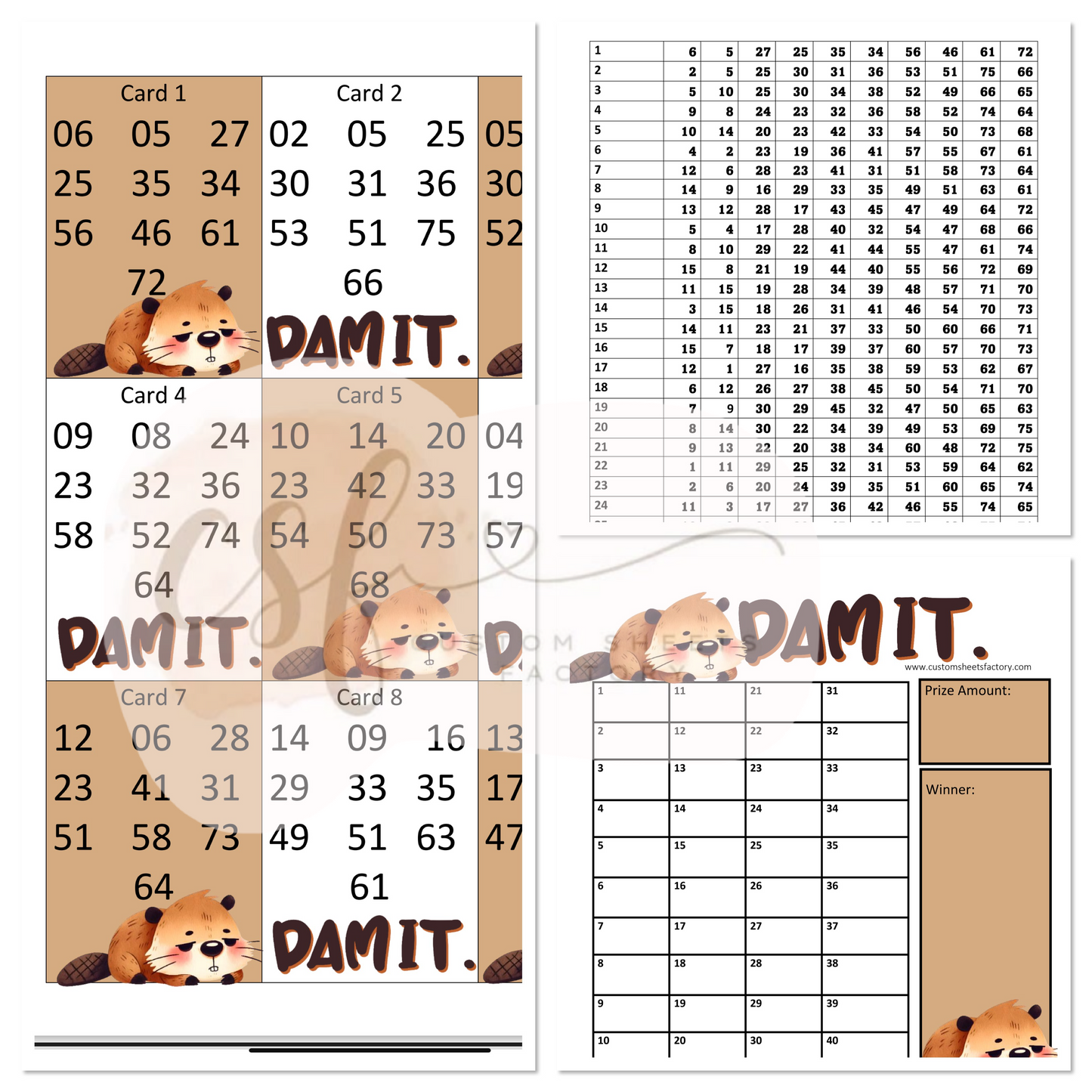 Dam It - Full card Holder Set - 10 Numbers - 25 Cards