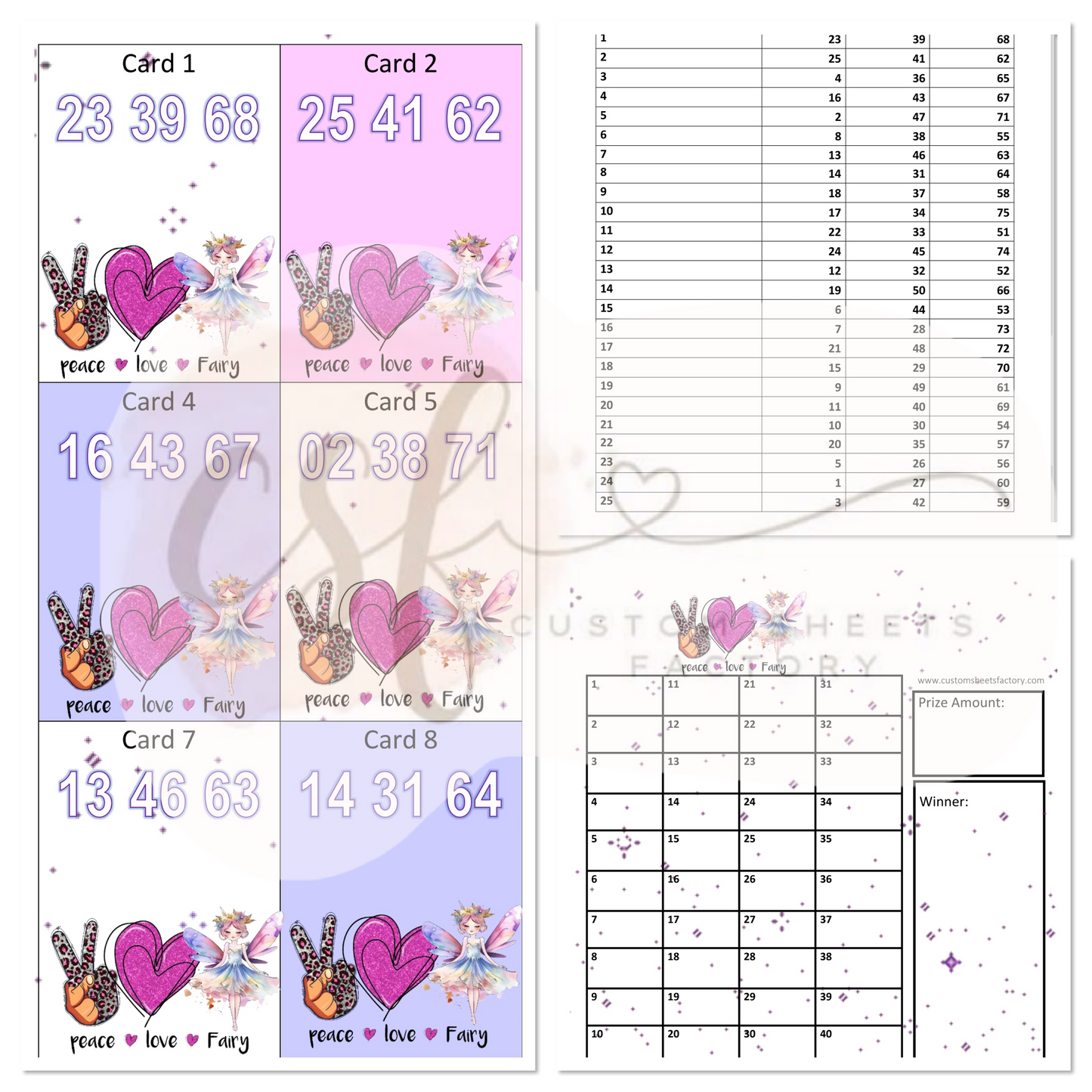 Peace Love Fairies - 3 Numbers - 25 Cards