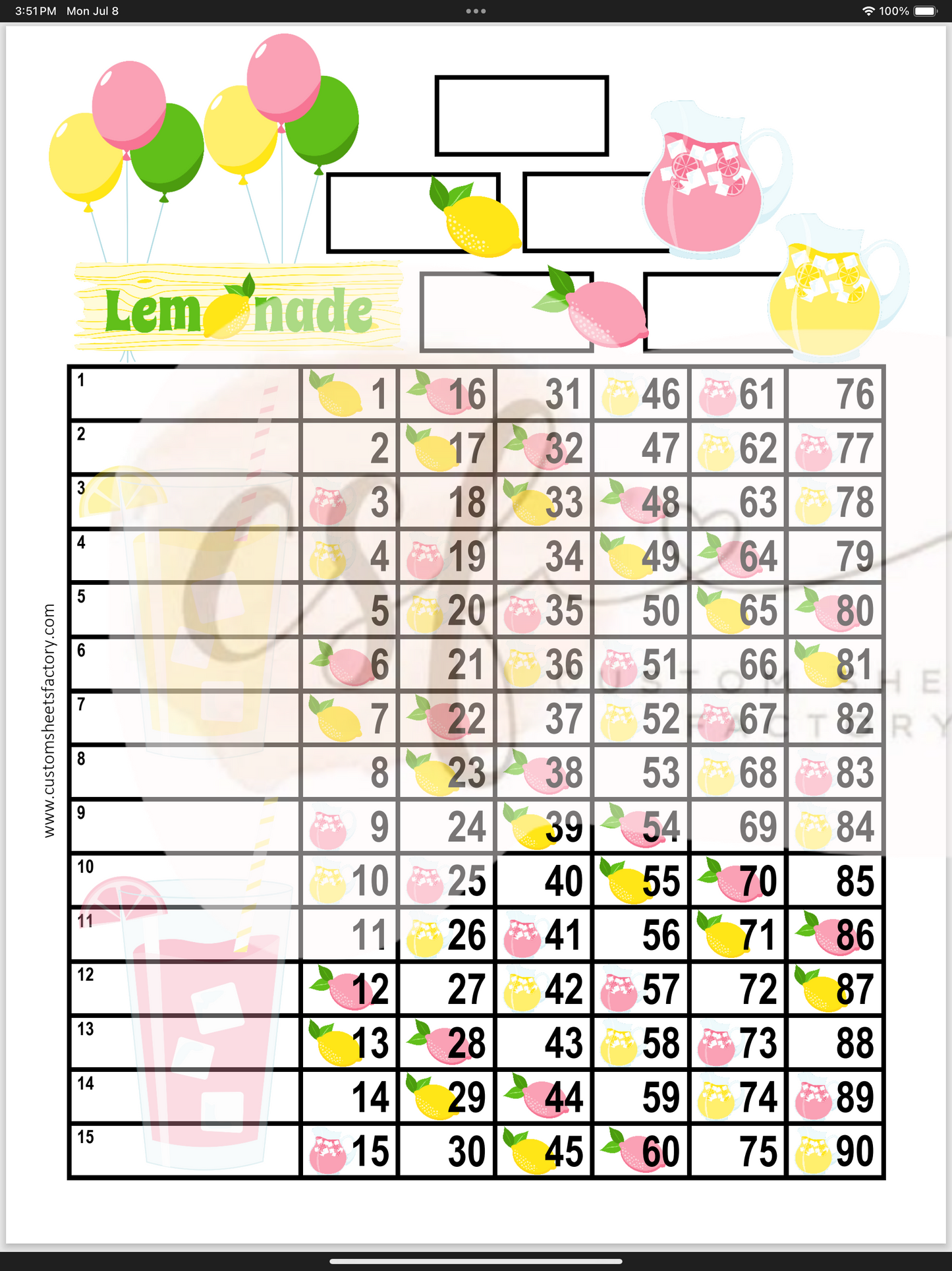 Lemonade Landing - 15 Line - 75 & 90 Ball