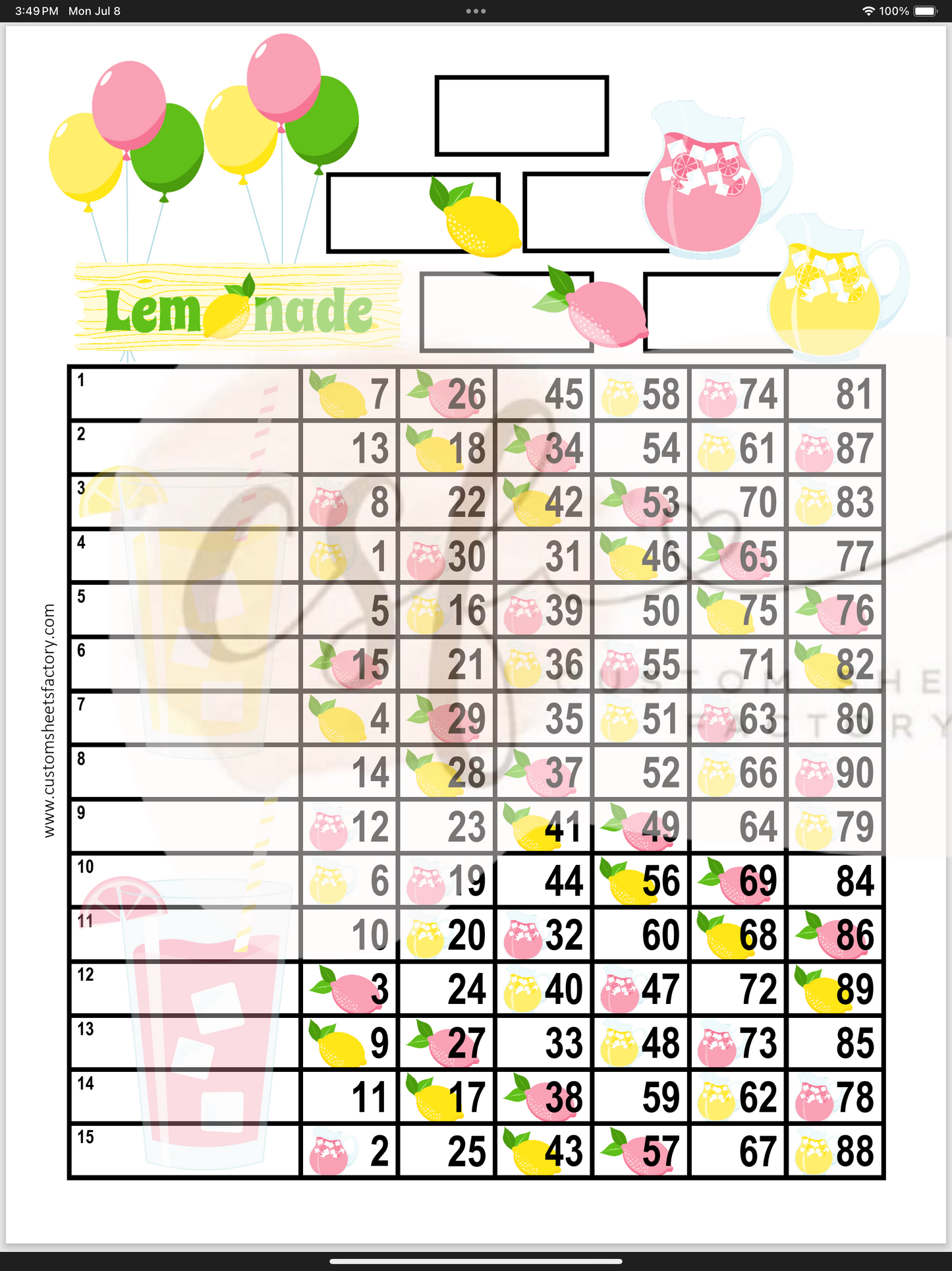 Lemonade Landing - 15 Line - 75 & 90 Ball