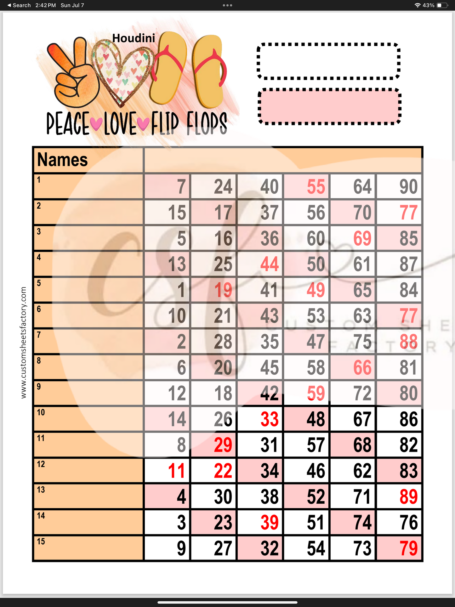 Peace Love and Flip Flops - 15 Line - 75 & 90 Ball