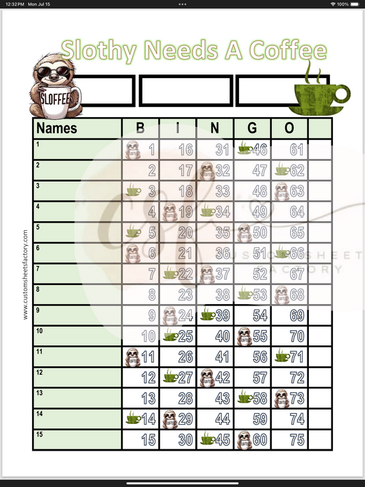 Slothy Needs a Coffee - 15 Line & Grid