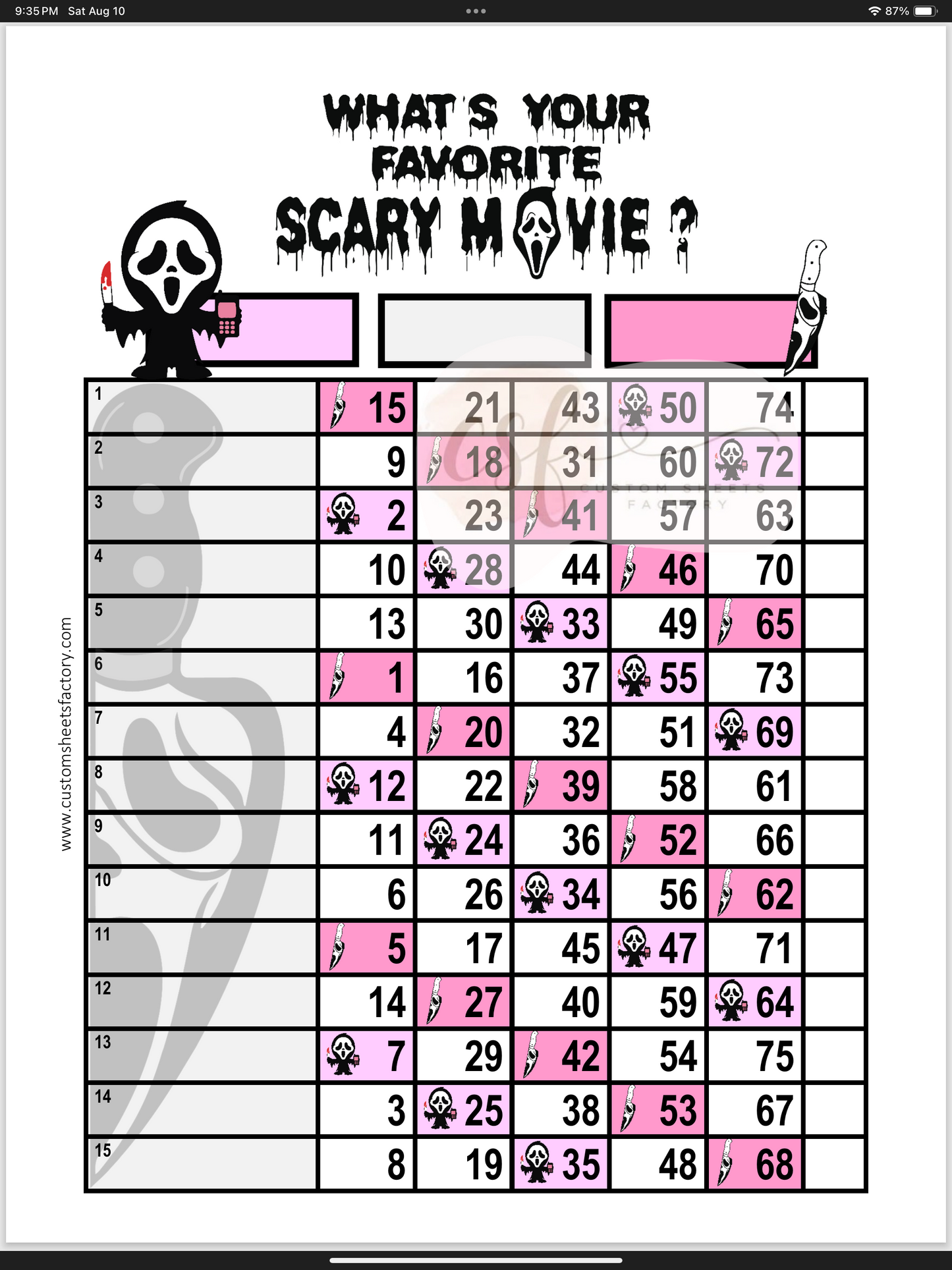 What's your favorite scary movie - 15 Line - 75 Ball