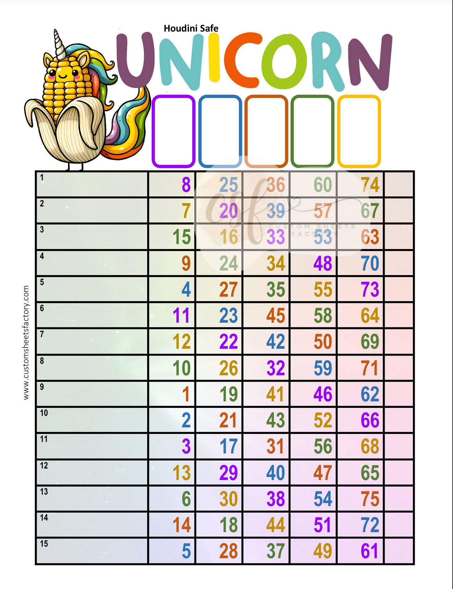 Unicorn Rainbow Landing - 15 Line - 75 Ball