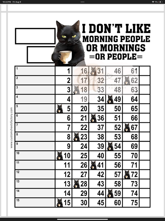 I Dont Like Morning People - Cat - 15 Line