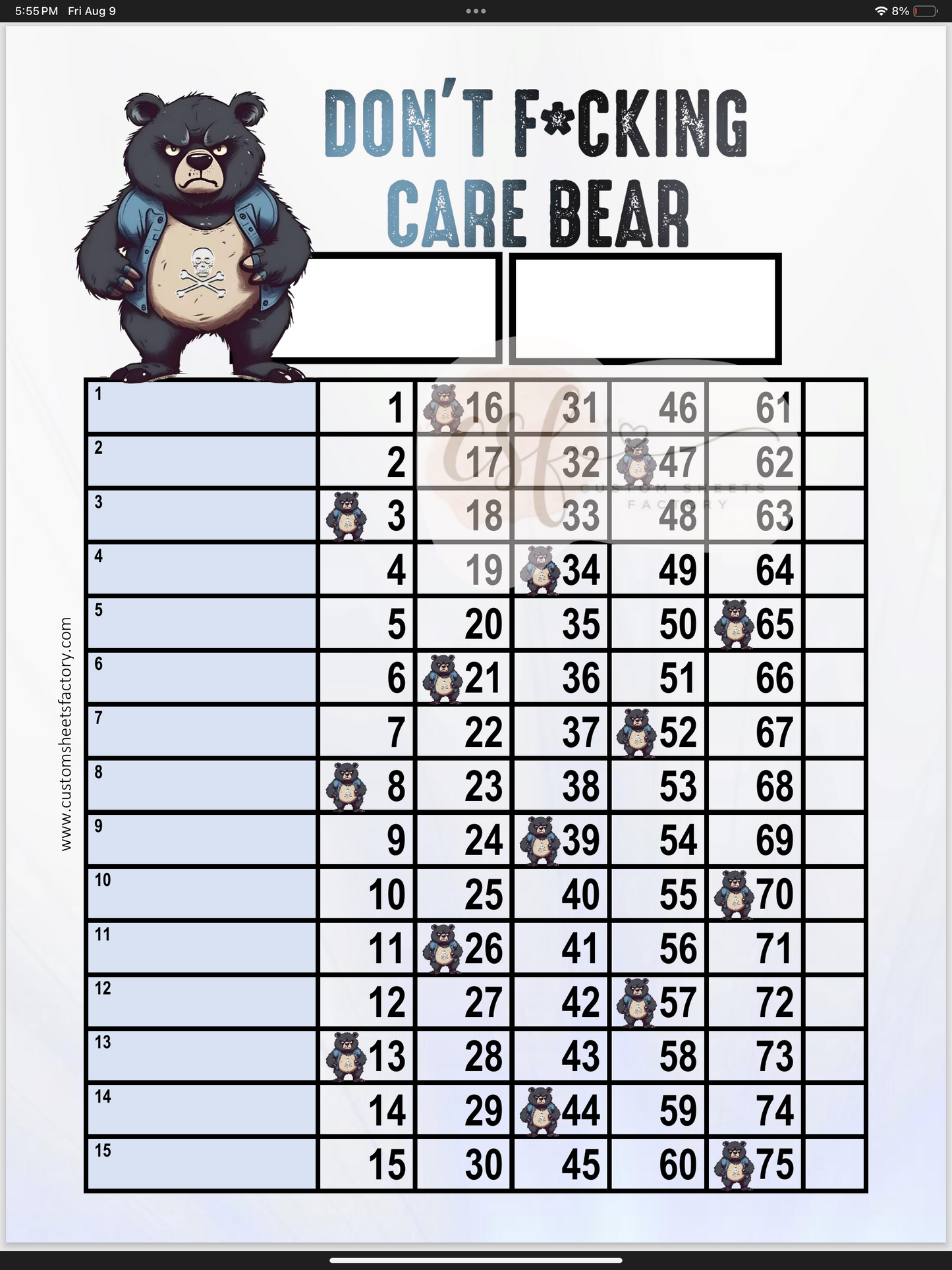 Dont F*ing Care Bear - 15 Line