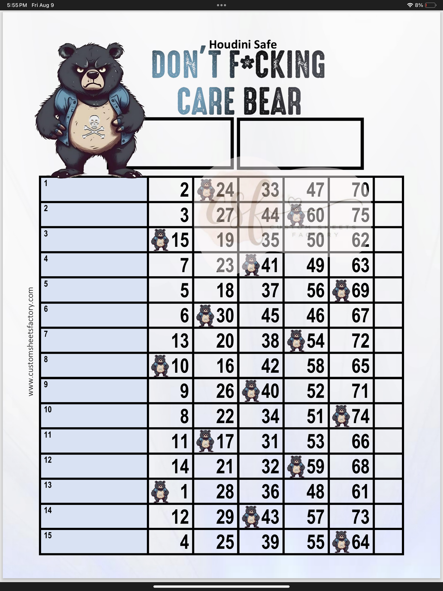 Dont F*ing Care Bear - 15 Line