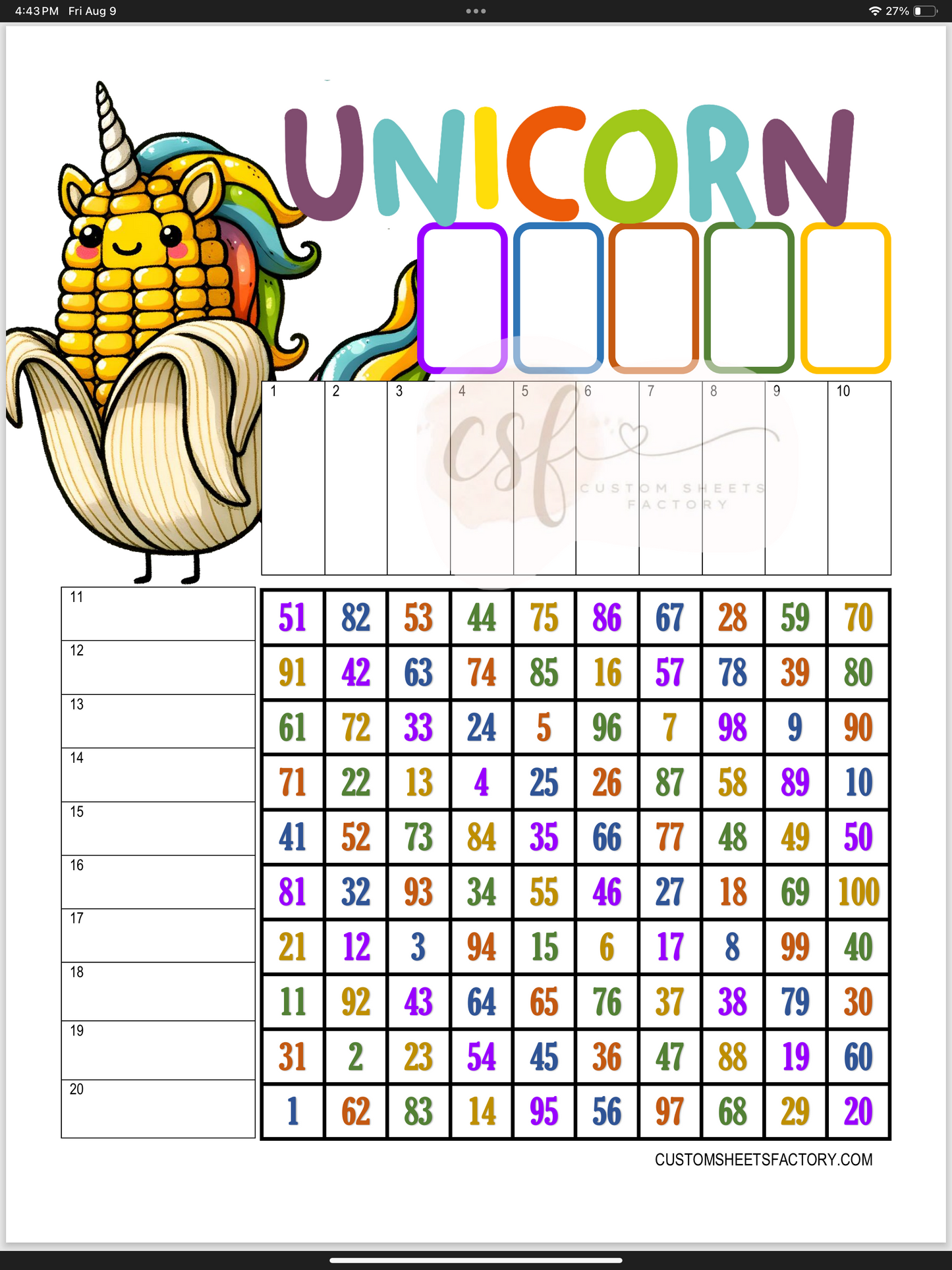 Unicorn Rainbow Landing - Grid - 100 Ball