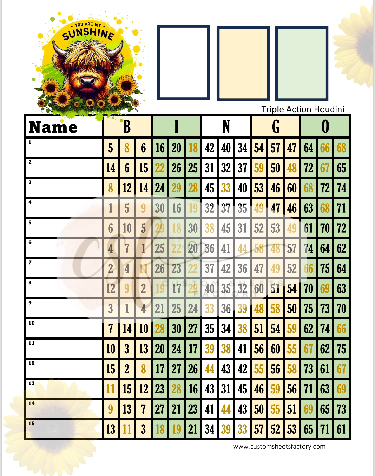 Triple Action Houdini - Various Designs & Numbering