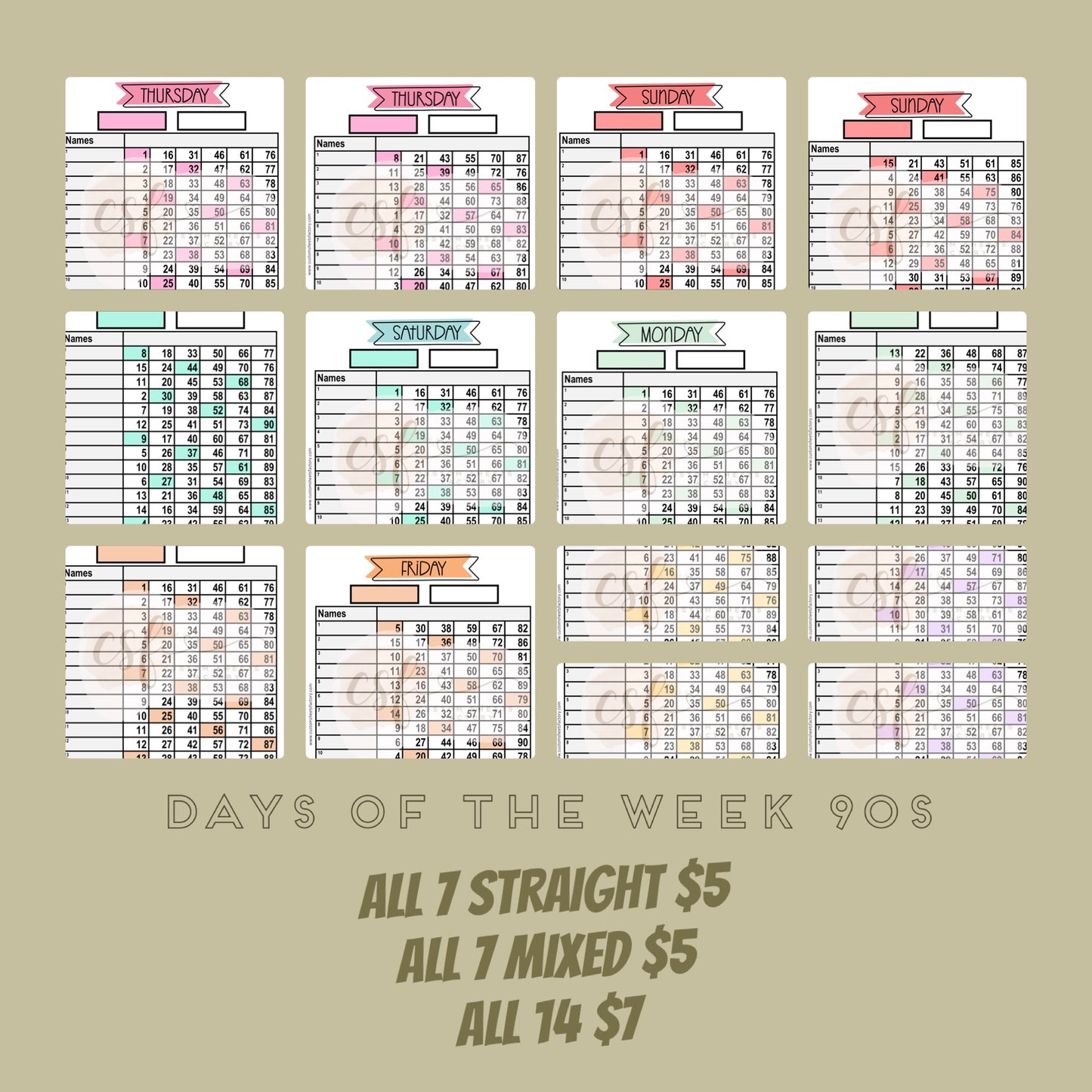 Days of the Week - Various Styles