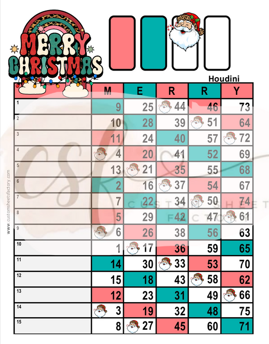 Merry Christmas - Green Red Santa - 15 Line 75 Ball