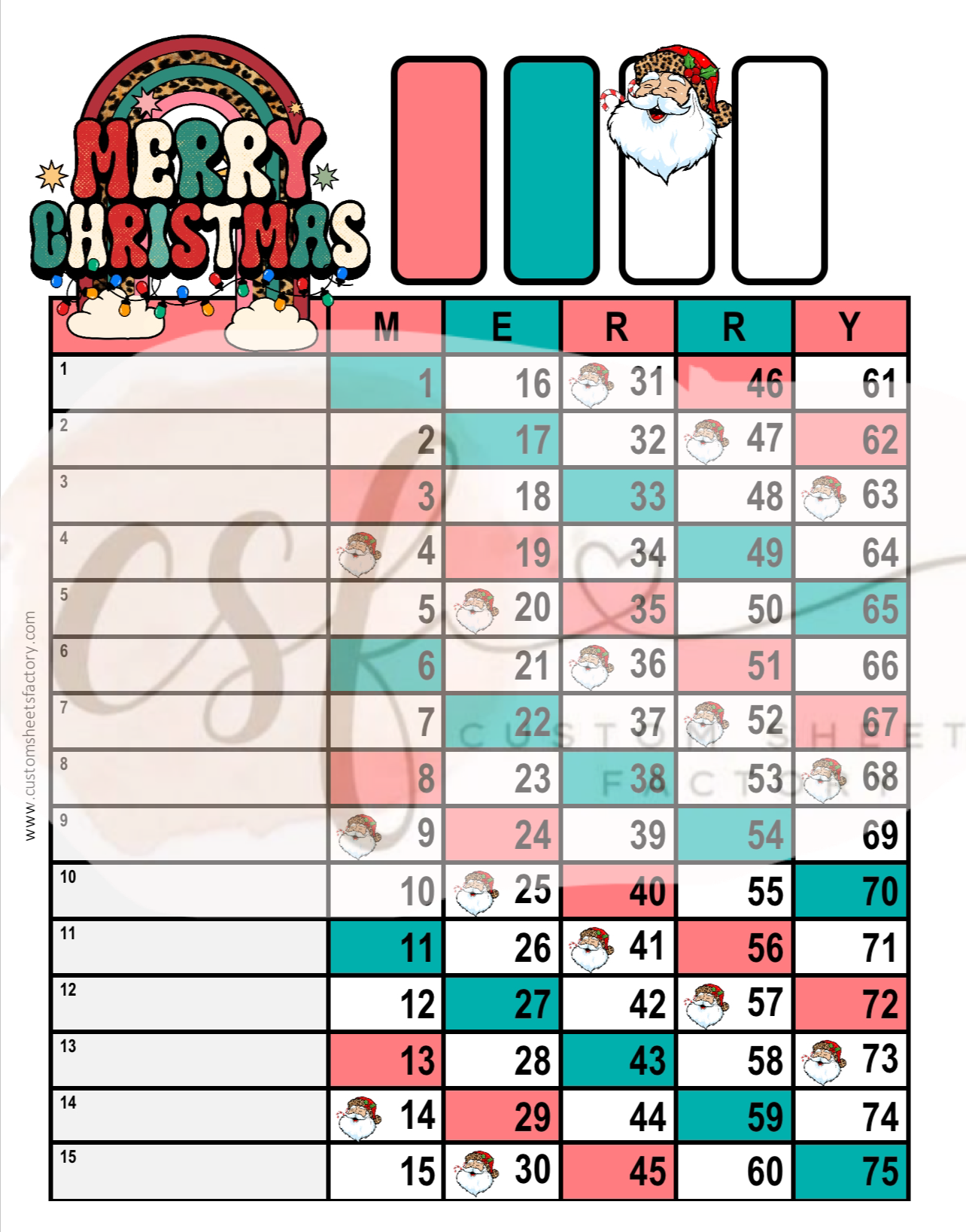 Merry Christmas - Green Red Santa - 15 Line 75 Ball