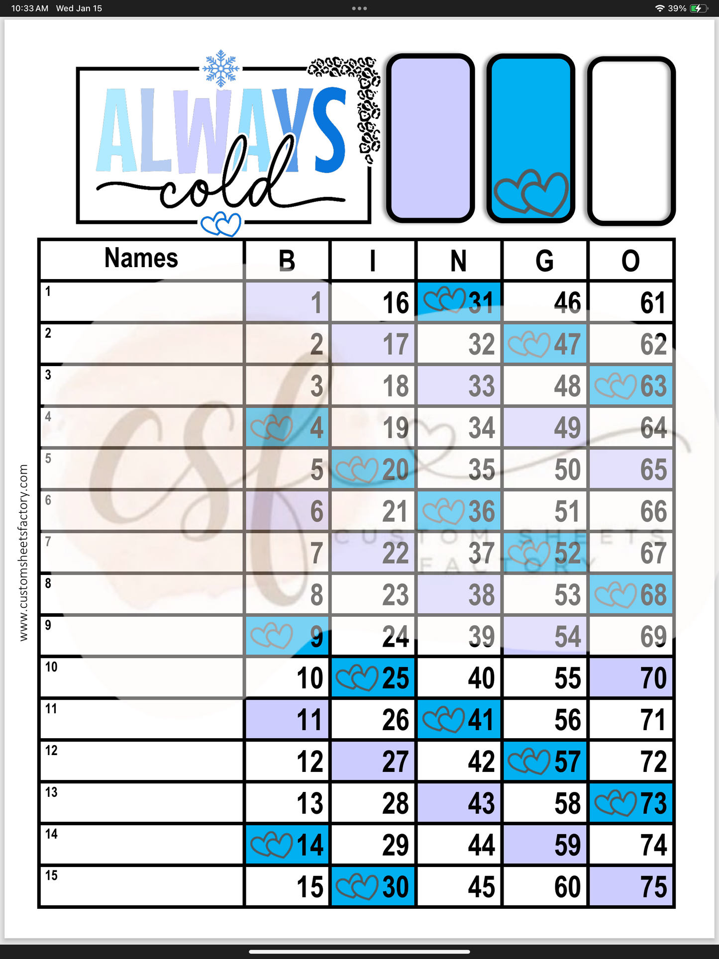 Always Cold - 15 Line 75 Ball