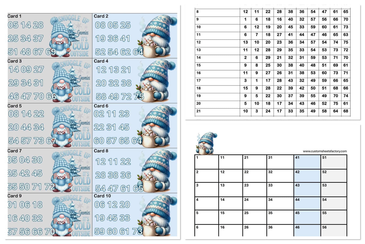 Blue Winter Gnome Holder Set - 10 Number - 25 Cards