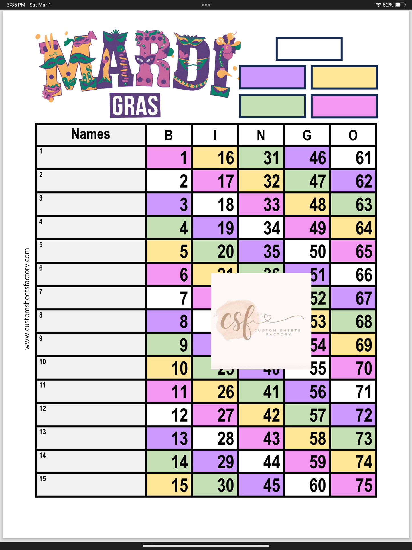 Mardi Gras - Various Designs