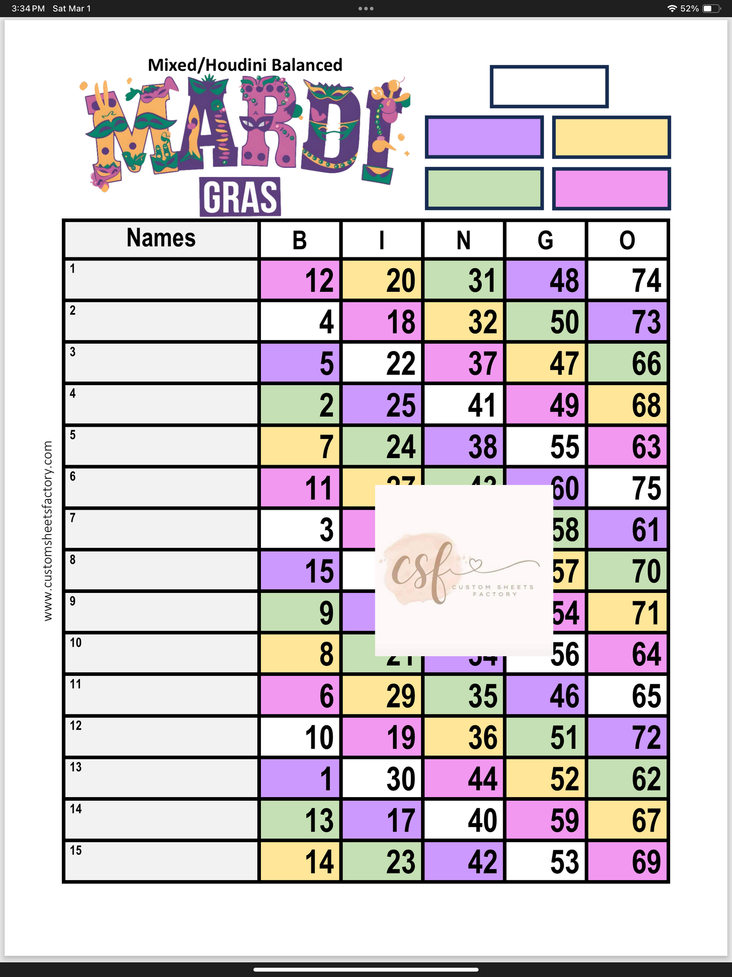 Mardi Gras - Various Designs