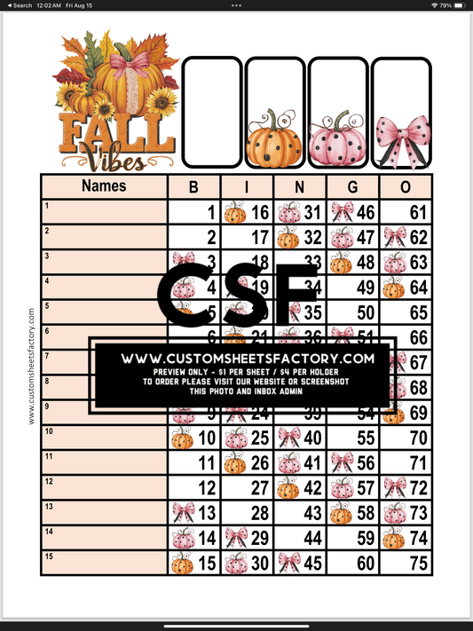 Fall Vibes - Pink Orange Pumpkin & Bow - Various Designs