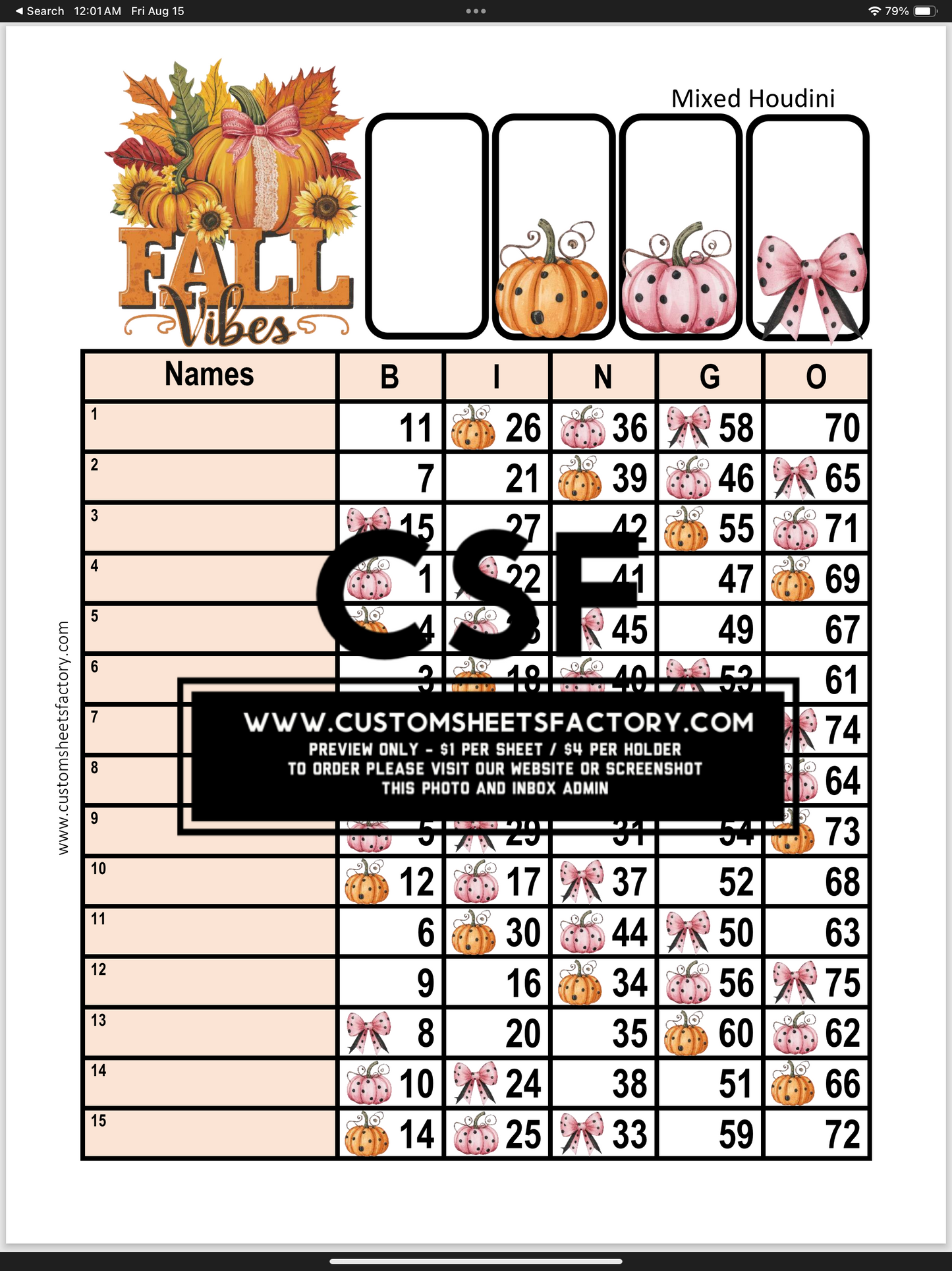 Fall Vibes - Pink Orange Pumpkin & Bow - Various Designs