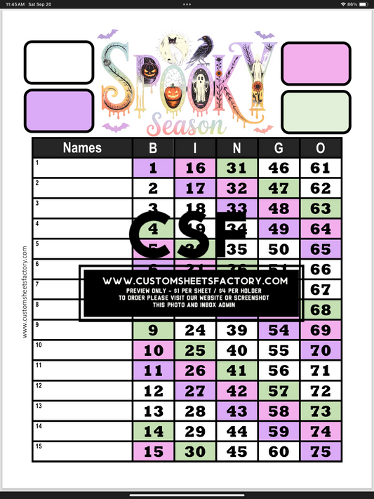 Spooky Season - Purple Pink Green - 15 Line - 75 Ball