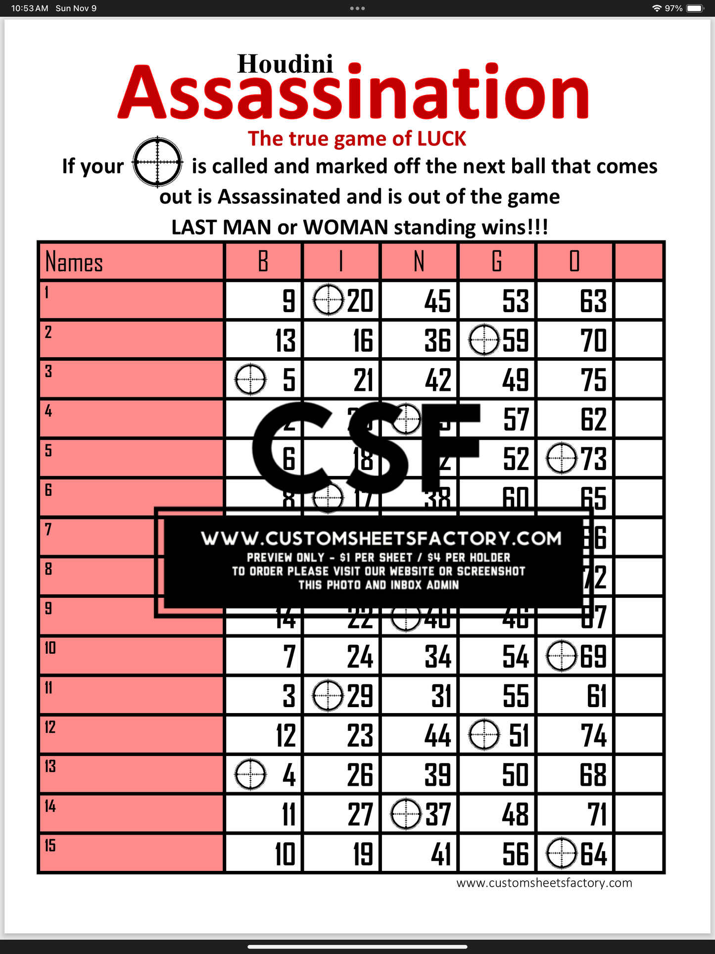 Assassination - Various Designs