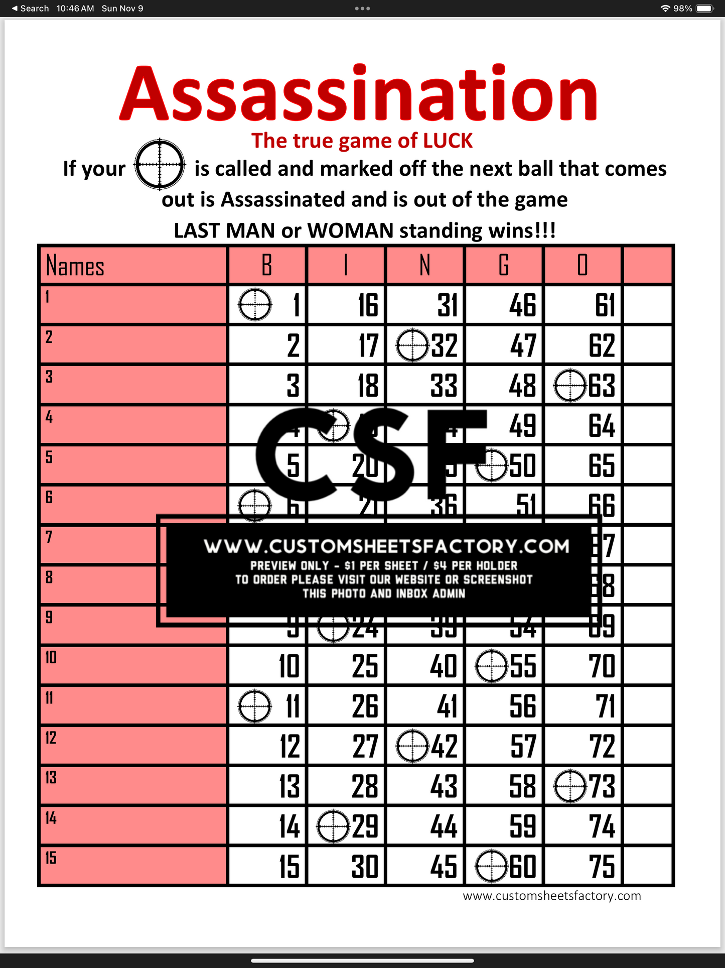 Assassination - Various Designs