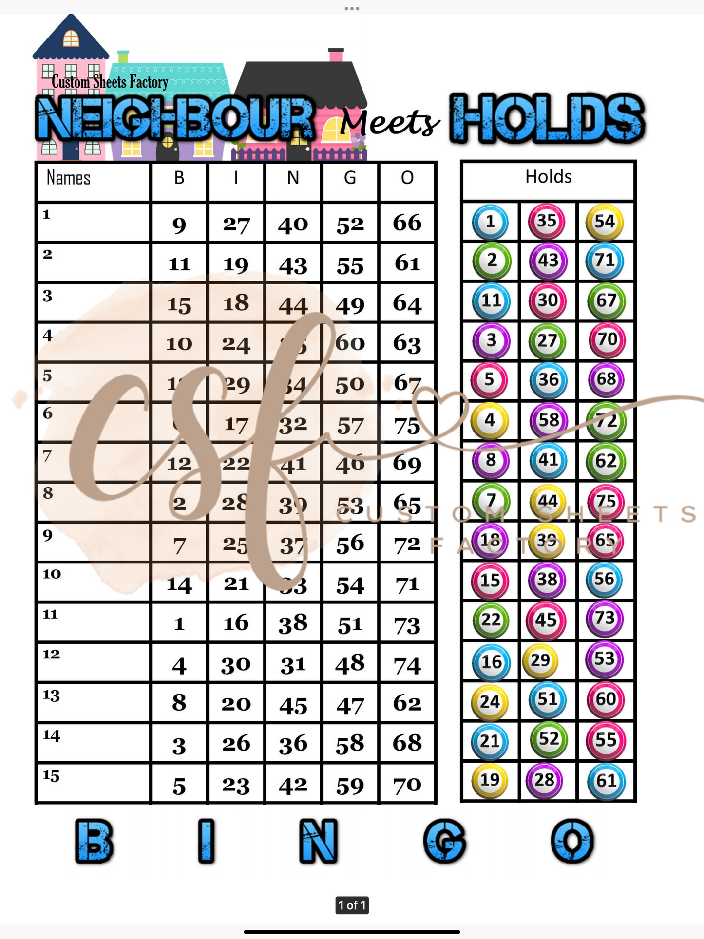 Neighbours Meets Holds - 15 line - 75 ball