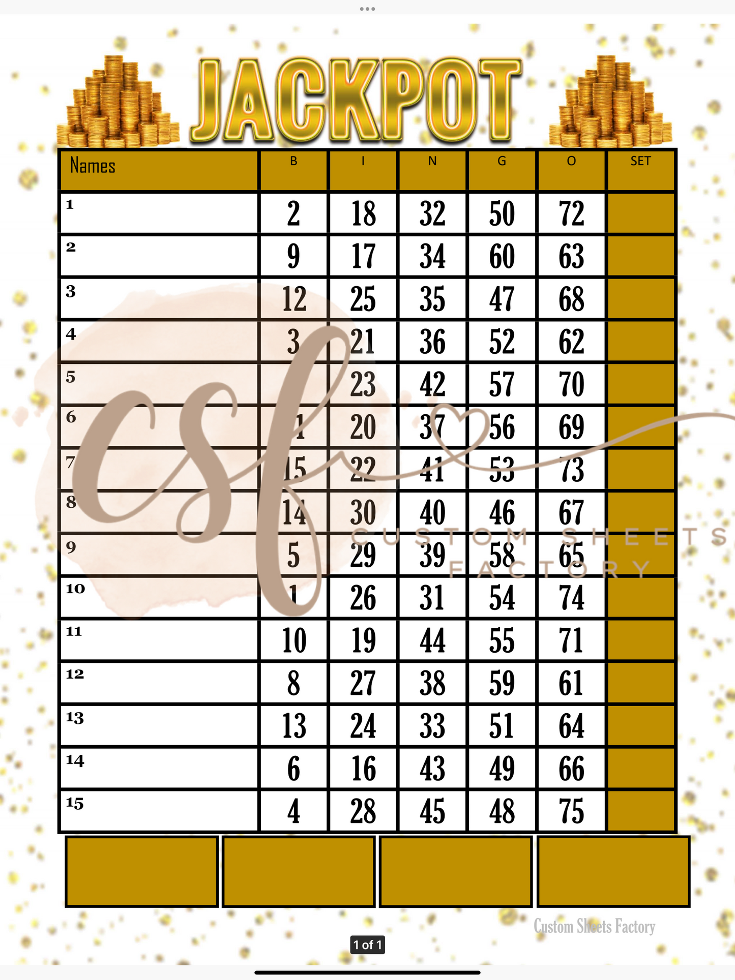 Gold Jackpot - 15 line - 75 ball