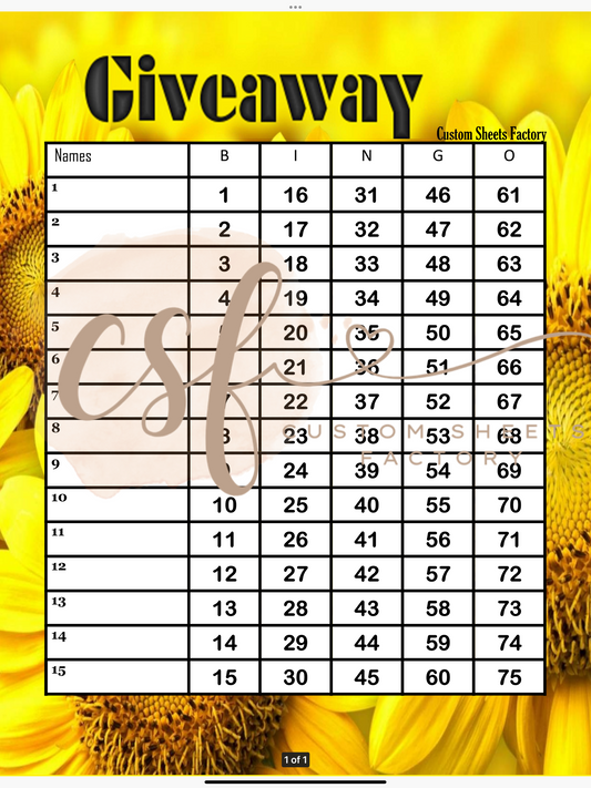 Sunflower Giveaway - 15 line - 75 ball