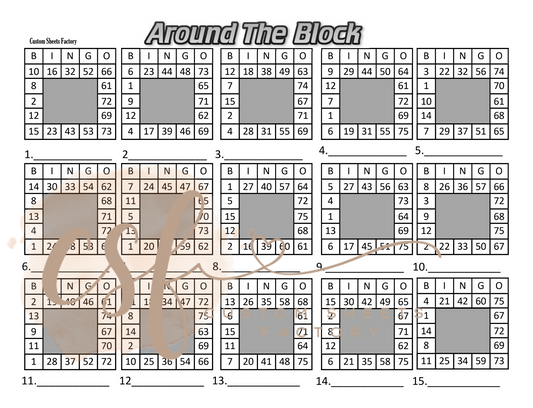 Around the Block Full Card - 15 line - 75 ball - Mixed