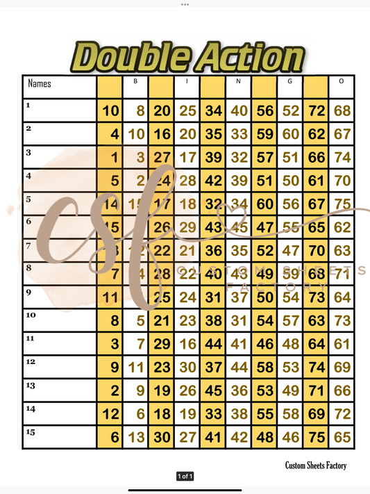 Yellow Double Action - 15 line - 75 ball - Mixed