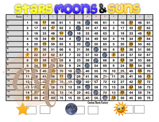 Stars Moon Sun Tripple - 15 line - 75 ball x3 - Straight
