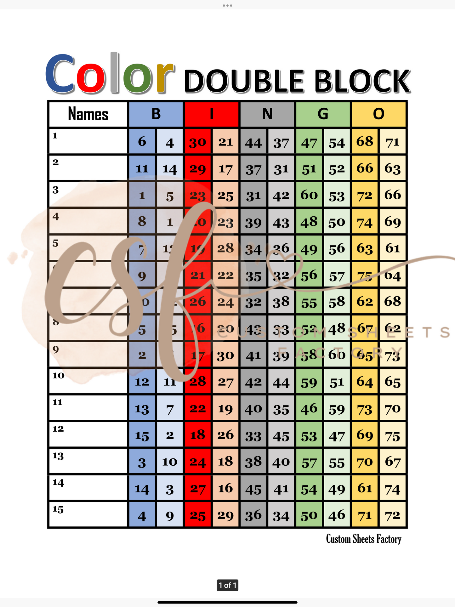 Double Colour Block - 15 line - 75 ball x2 - Mixed