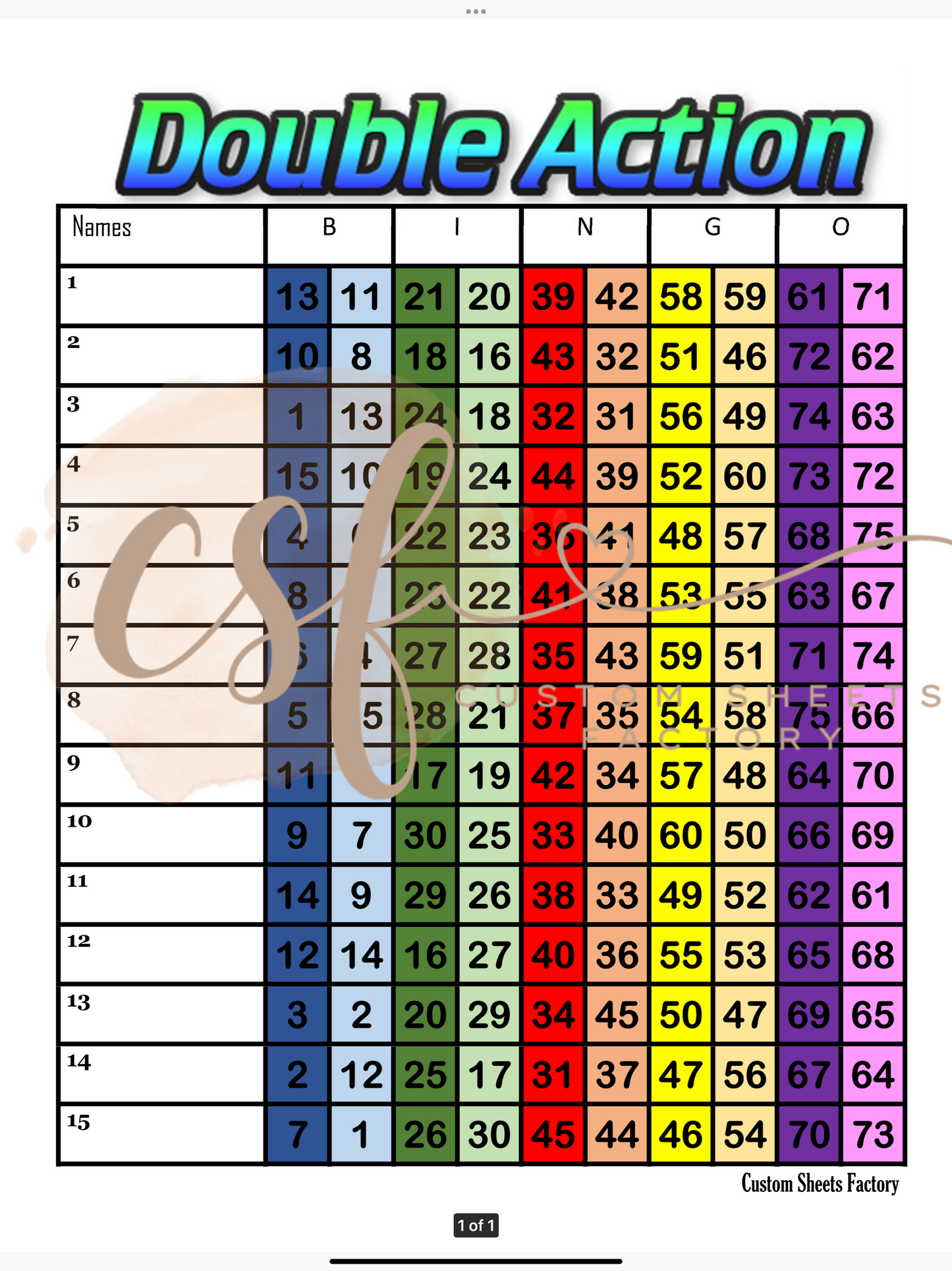 Double Action - 15 line - 75 ball - Mixed