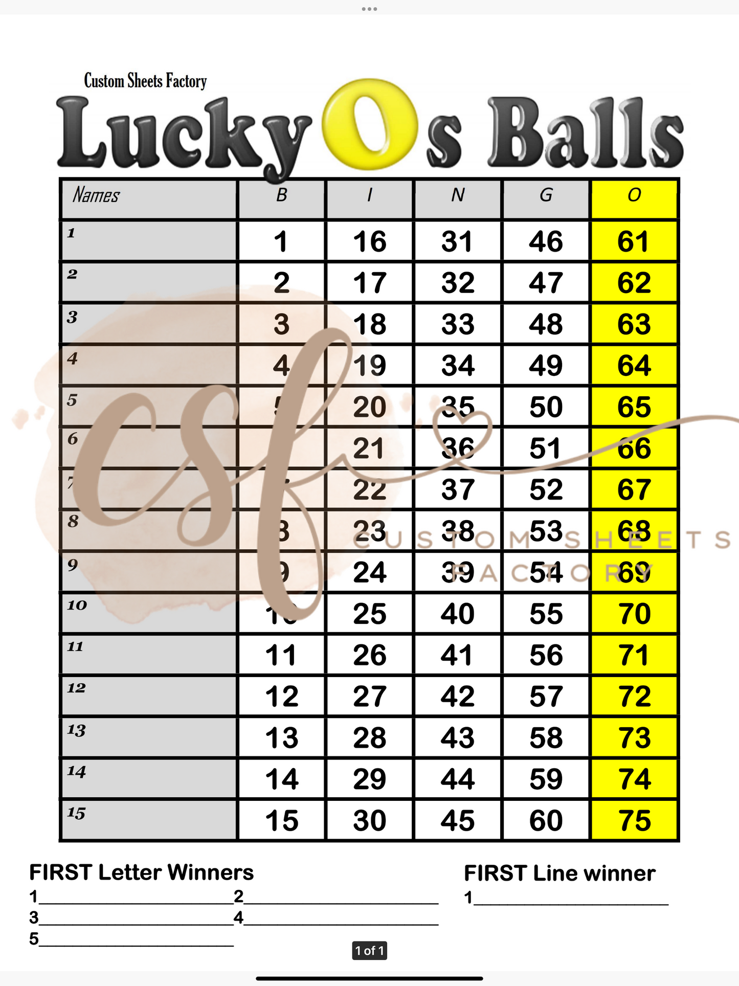 O Combo Balls - 15 line - 75 ball