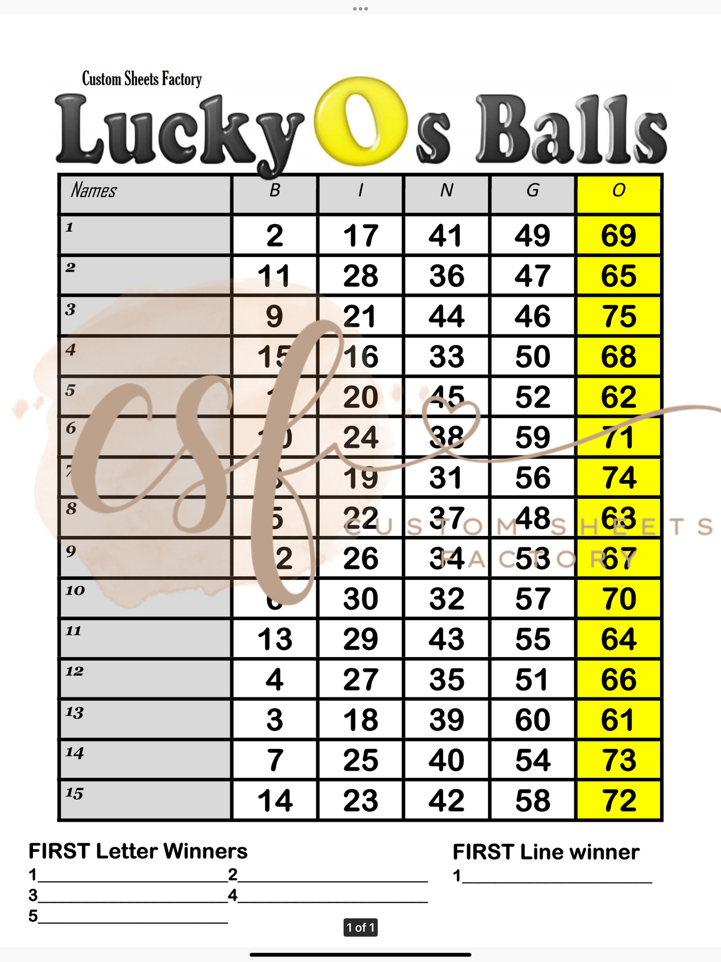 O Combo Balls - 15 line - 75 ball