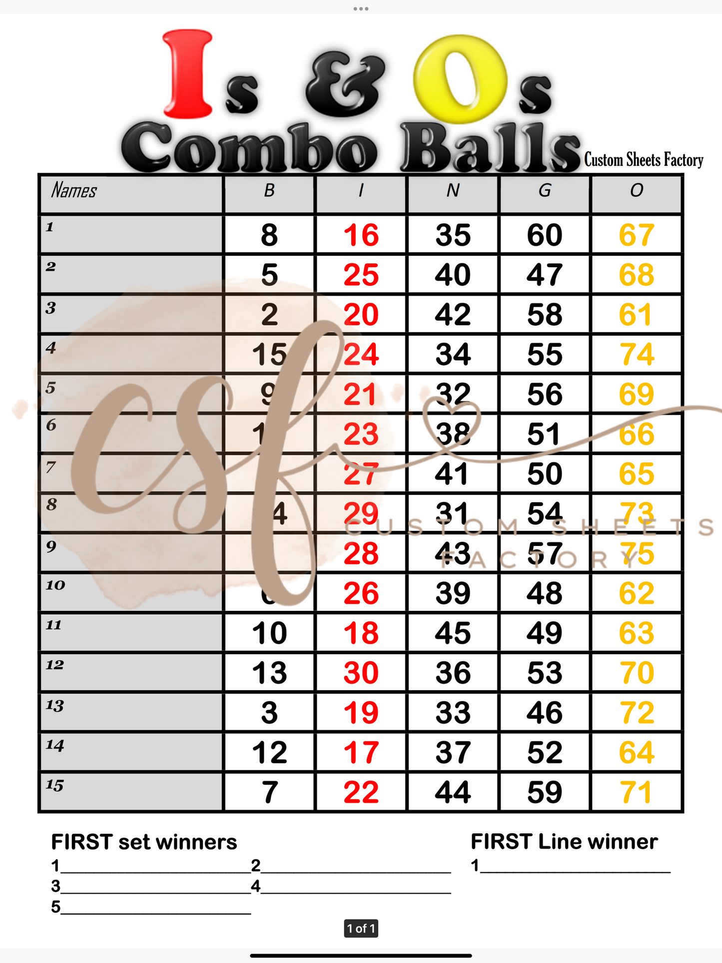 IO Combo Balls - 15 line - 75 ball