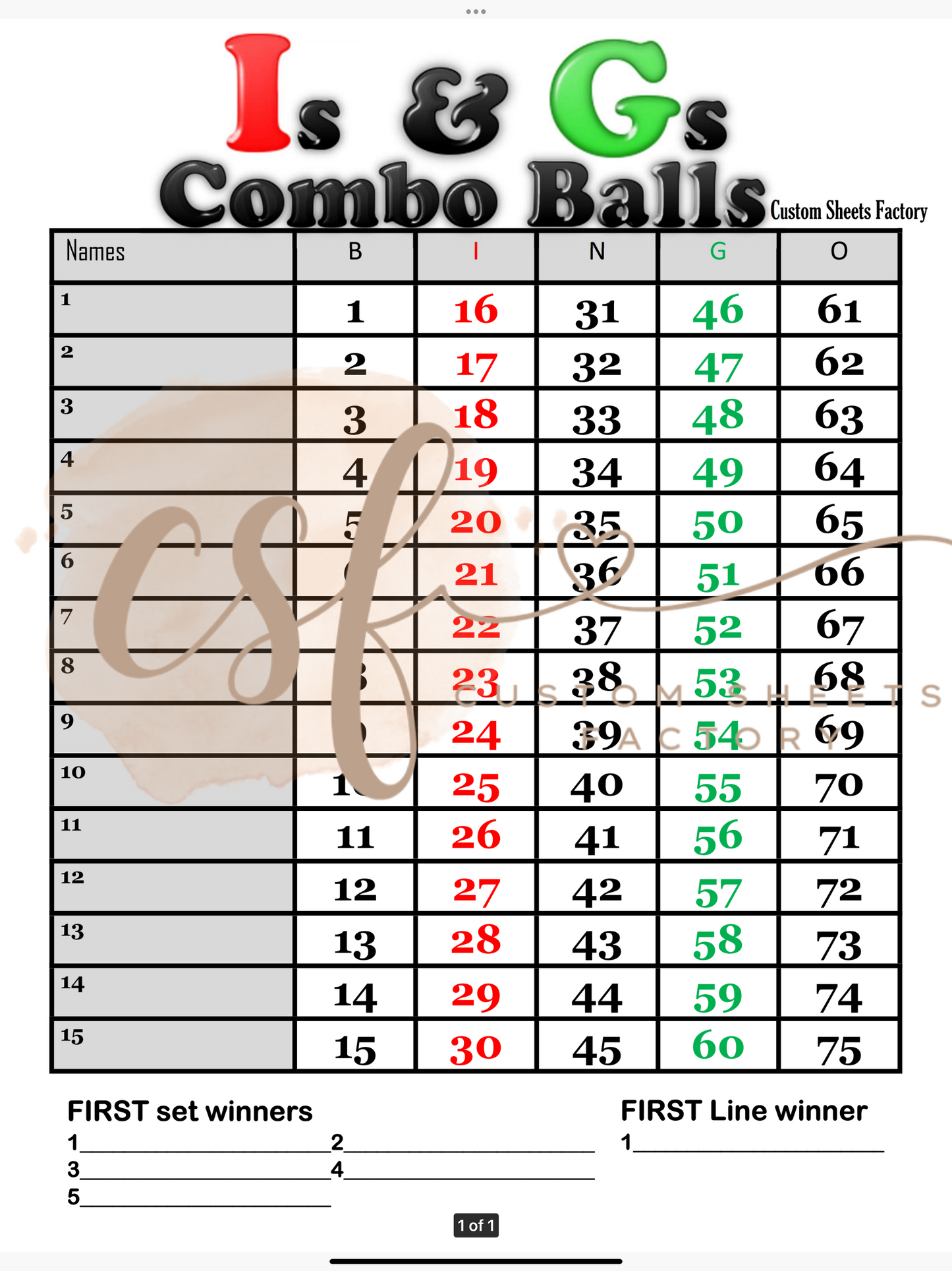 IG Combo Balls - 15 line - 75 ball