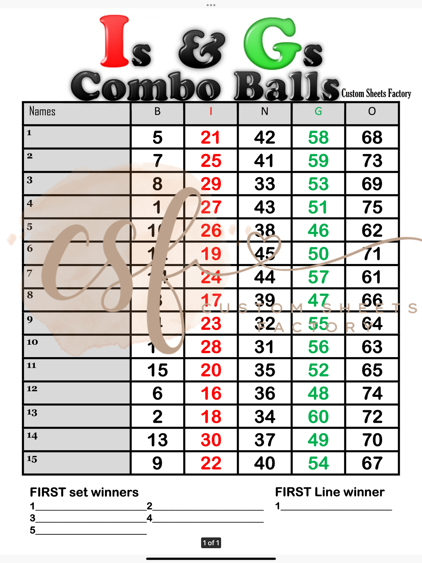 IG Combo Balls - 15 line - 75 ball